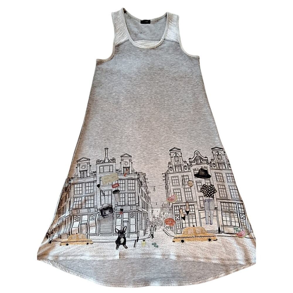 Inoah Art to wear Frenchy French Bulldog City Tank Midi Dress Terry Cloth Gray S